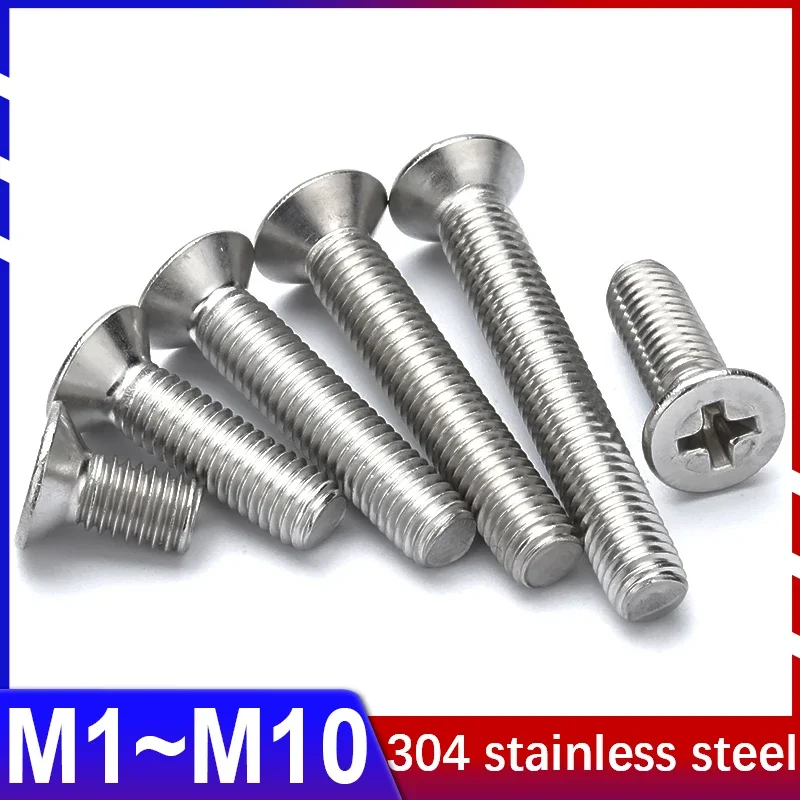 

M3 M3.5 M4 M5 M6 M8 M10 Lengthen Cross Countersunk Head Screw KM Flat Head Machine Tooth Phillips Small Bolt 304 Stainless Steel