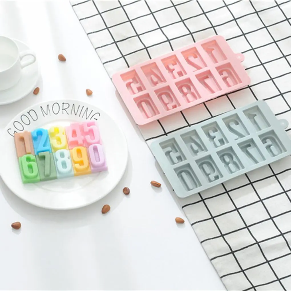 10 Slots Numeral Shape Birthday Cake Decoration Mold Candy Pudding Chocolate Silicone Mould Baking Tools