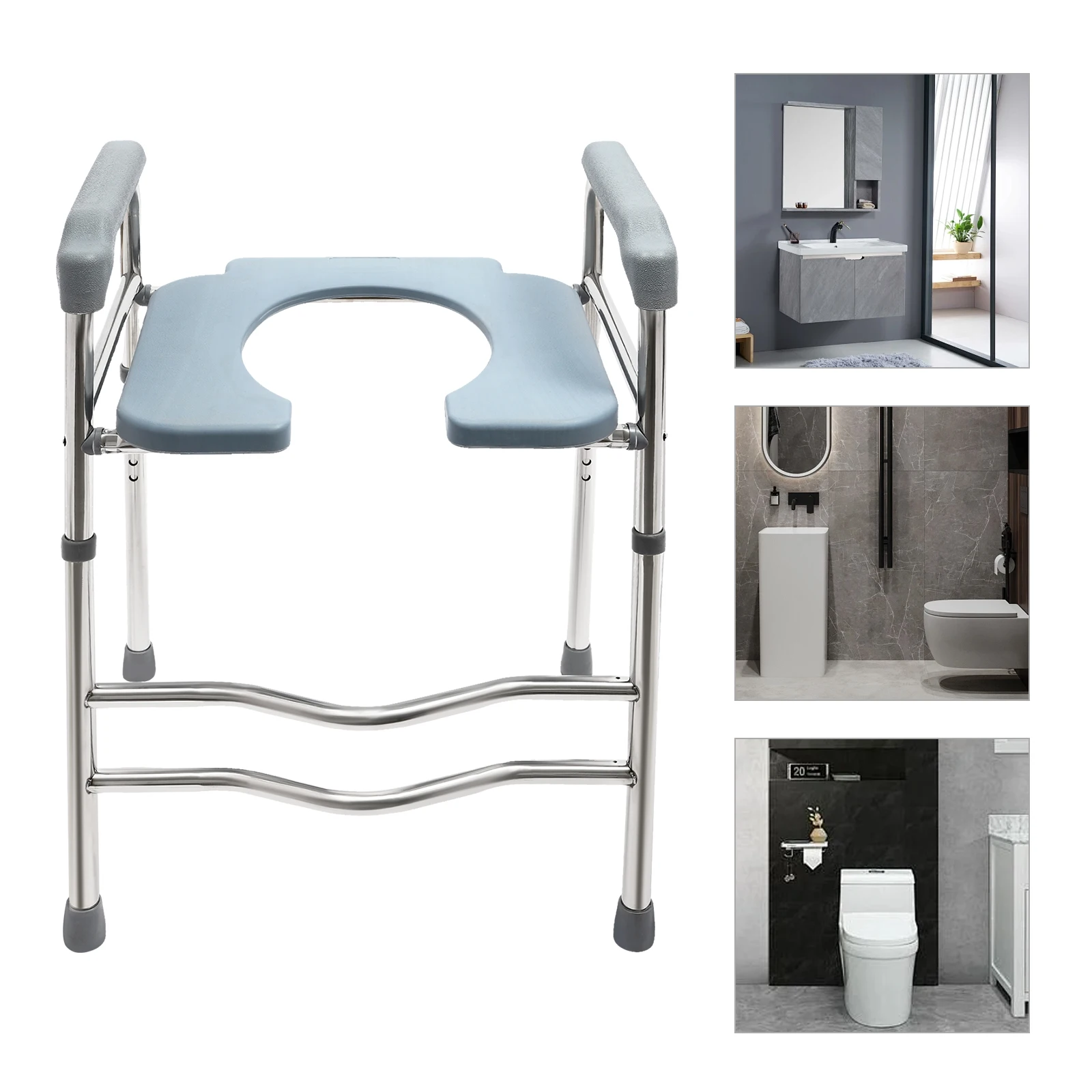 Shower Chair Raised Toilet Seat with Handle Adjustable Height Riser Support for Elderly Pregnant Handicapped Arthritis Sufferers