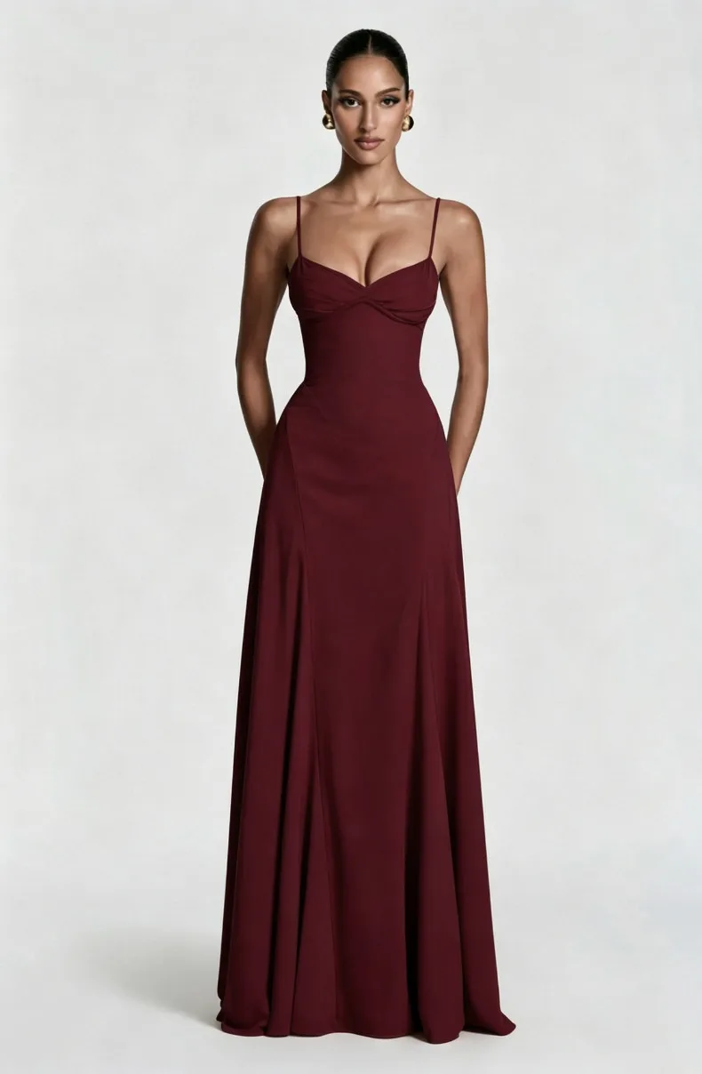 Einfarbiges trägerloses Camisole-Kleid mit Rückenausschnitt und Taillenbund, A-Linien-Kleid, elegantes Abendkleid für Geburtstagsfeiern und Brautjungfern. – Detail 8