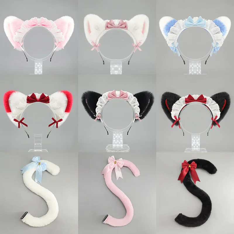 Realistische kat oor hoofdband staart set handgemaakte pluche cosplay kit voor anime-conventies Halloween harige kostuums