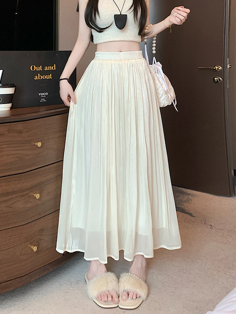 الحرير الجليد بنطال ذو قصة أرجل واسعة المرأة ربيع الخريف رقيقة عادية فضفاض ثنى الحماية من الشمس تسع نقاط تنورة السراويل تخفيف Sle