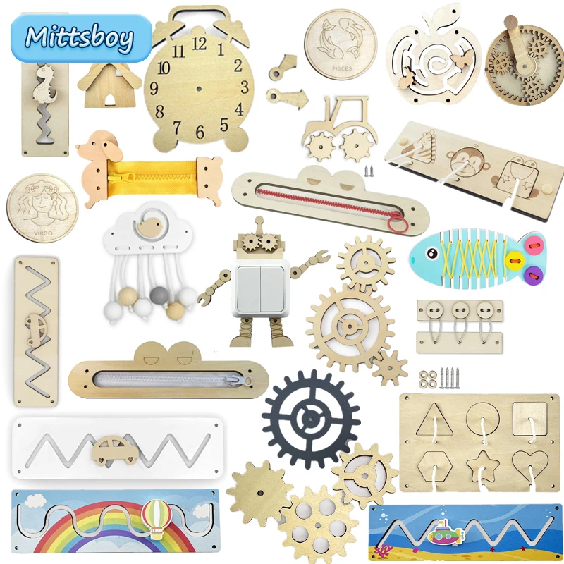 DIY Montessori Busy Board Accessory Early Education Wooden Gold Hourglass Gear Combination Skidway Puzzle Toy for Children Gifts