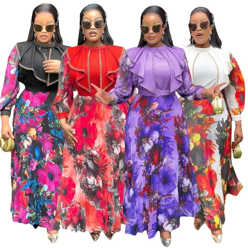 

Plus Size African Party Dresses for Women 2025 New Fashion Dashiki Ankara Wedding Evening Gown Elegant Outfits Muslim Maxi Dress