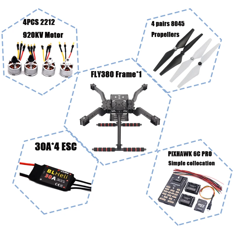 

RctoSky PIXHAWK 6C PRO M8N/M9N/M10 GPS Open source new smart drone FLY 380 MMpix quadrotor upturned rack BLHELI 30A 2212 Motor