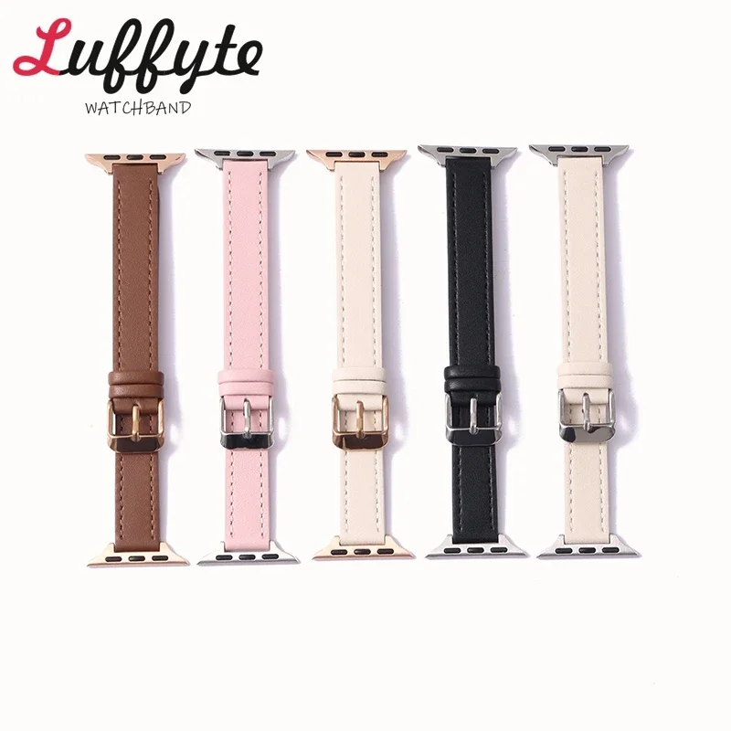 Slim Leather Strap for Apple Watch Band 49mm 46mm 45mm 42mm 40mm 44mm 41mm 38mm Bracelet for IWatch Ultra SE 1-10