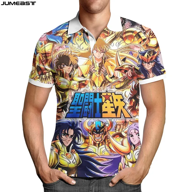 Jumeast Y2k Men Women 3D Printed Sweatshirt Cartoon Anime Saint Seiya Polo T Shirt Hip Hop Sport Pullover Tops Tees