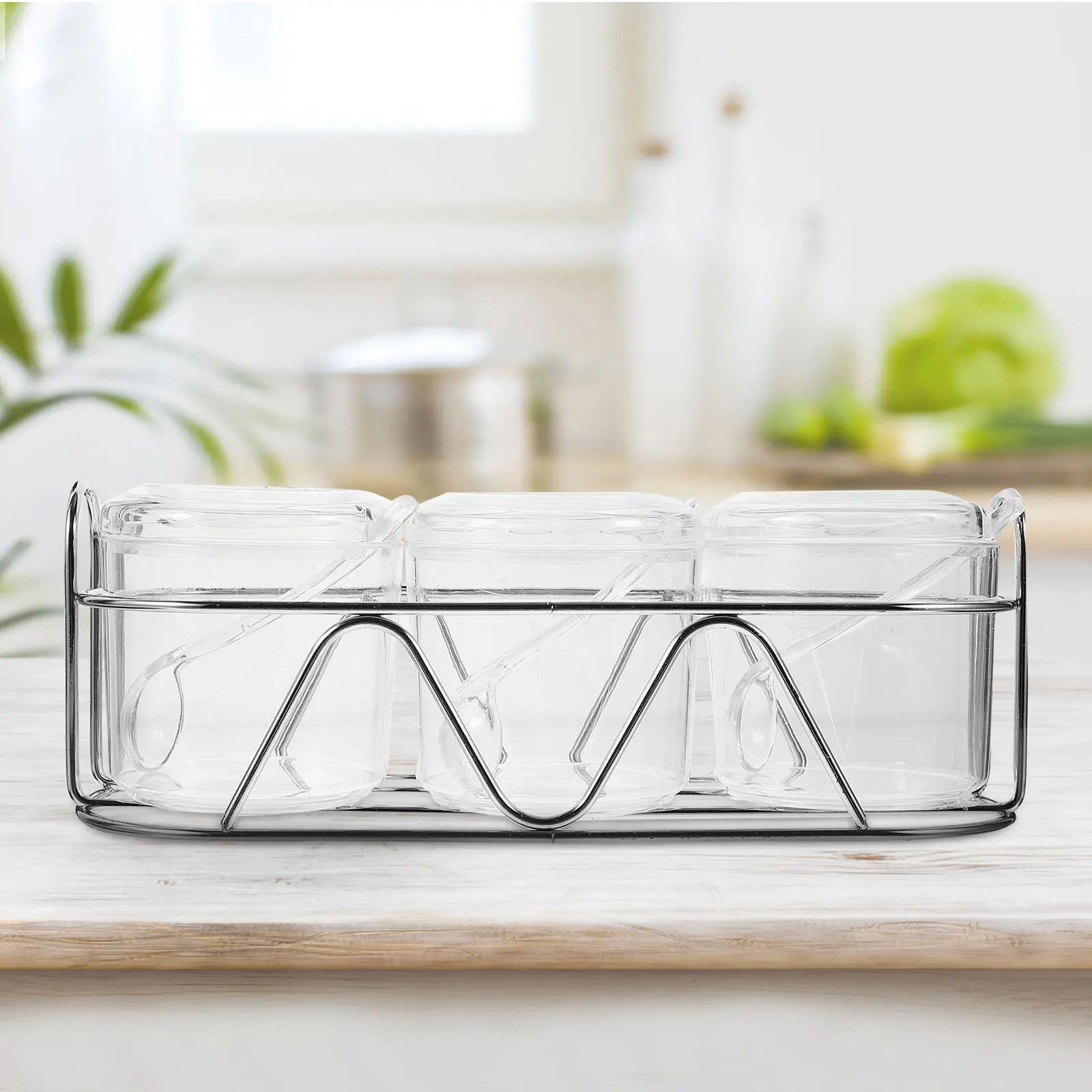 

Three Piece Set Acrylic Iron Seasoning Cans Transparent Spice Box Kitchen Seasoning Box Supplies Storage ganization