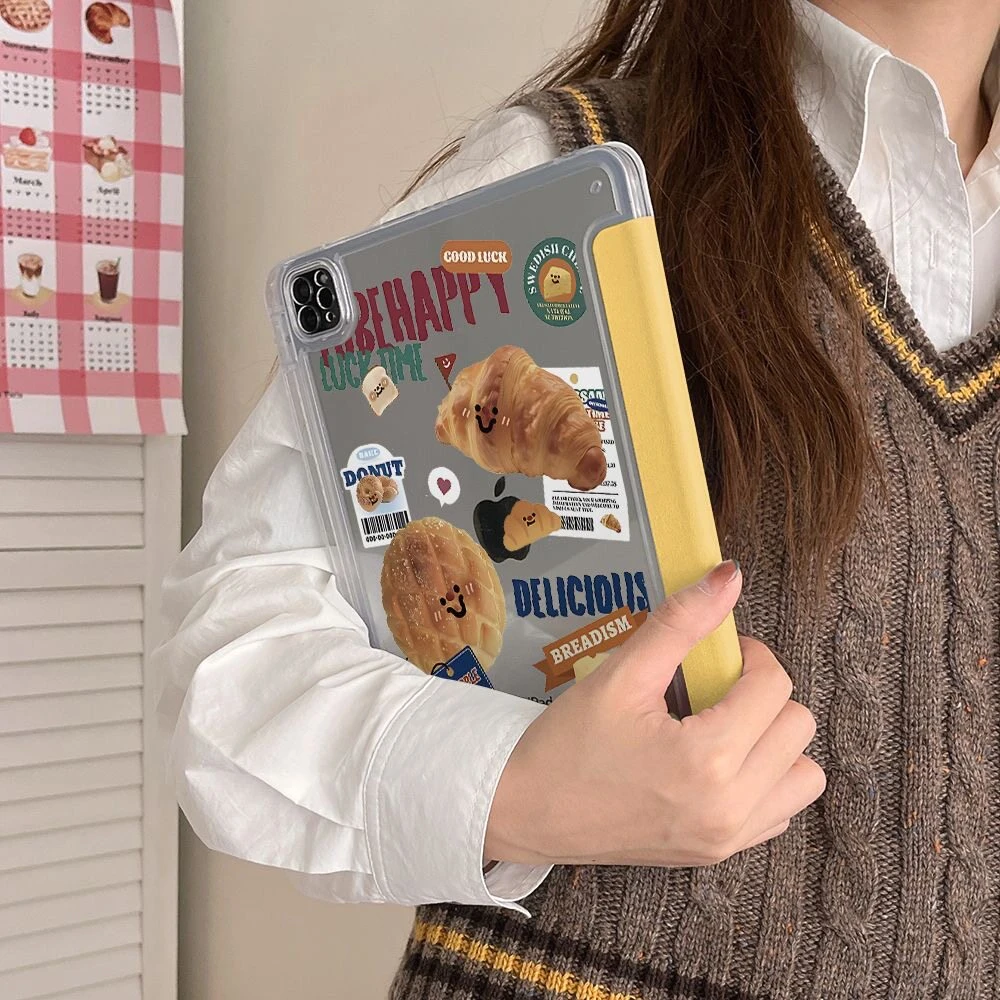Ins French Croissant Cheese Y2K Y-Fold Cover For iPad Pro 13 11th M5 M4 12.9 A16 10 8 7 9th 10th Air 11 M2 M3 Mini Tablet Case