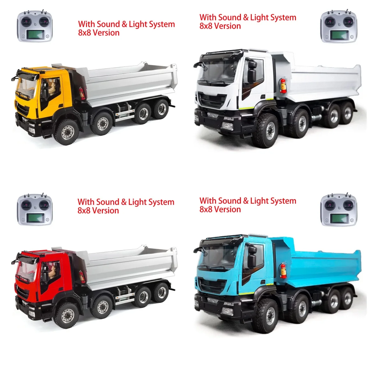 

8x8 1/14 Metal Hydraulic RC Dump Truck 2-speed Remote Control Tipper Cars Sound Lights Differential Lock Axles RC Toy TH23652