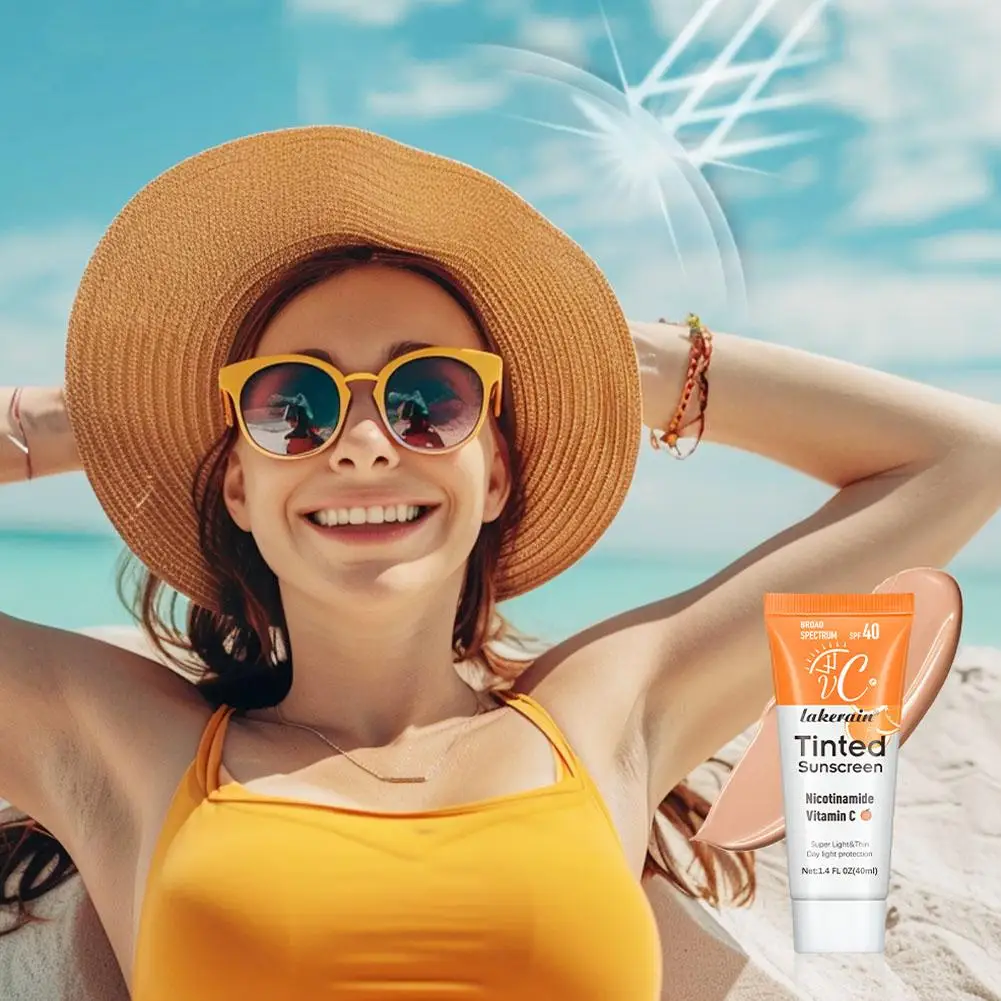 Tinted Sunscreen Vitamin C With SPF 40 Hydrating Mineral Protectio Zinc & Healthy Glow UV Dioxide Oxide Titanium With Sunsc H8M5