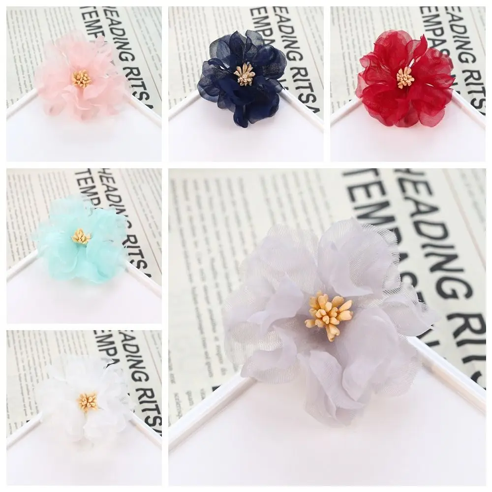 레트로 수제 3D 폴리에스터 천 패치, DIY 의류, 헤드웨어 액세서리, 다목적 오간자 플라워 패치, 5 개