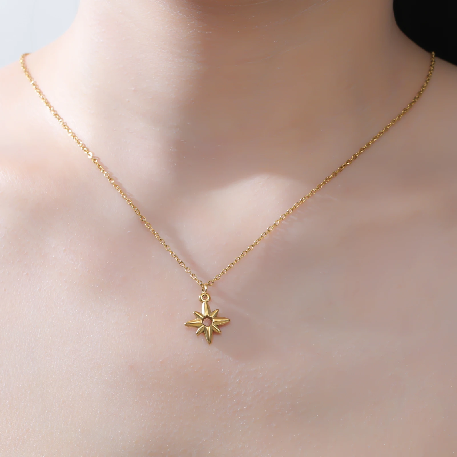 Modische und glänzende achteckige Stern-Halskette aus Edelstahl, Hip-Hop-Accessoires, Schmuck, Partygeschenke