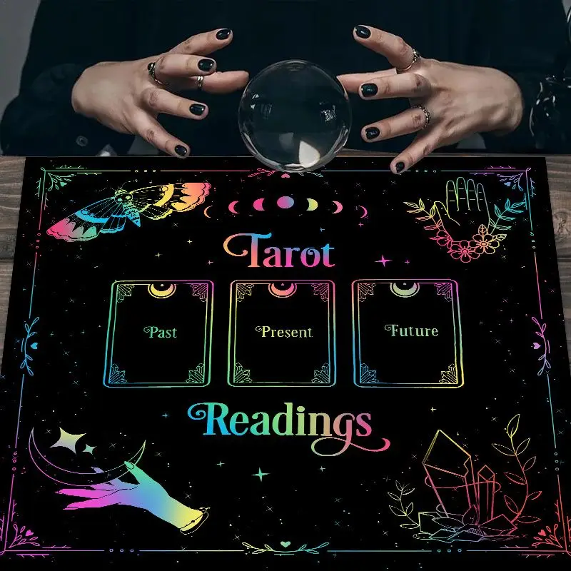 VIKAMA Neon Illusion Three Card Array Tarot Cloth, Ceremony Altar Mat for Divination Reading