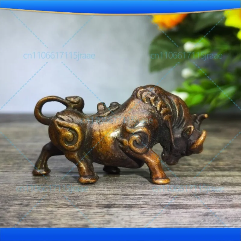 For retro solid copper, Niu Niu turns to Qiankun Bogu frame tea table, tea pet is bullish, small ornament model