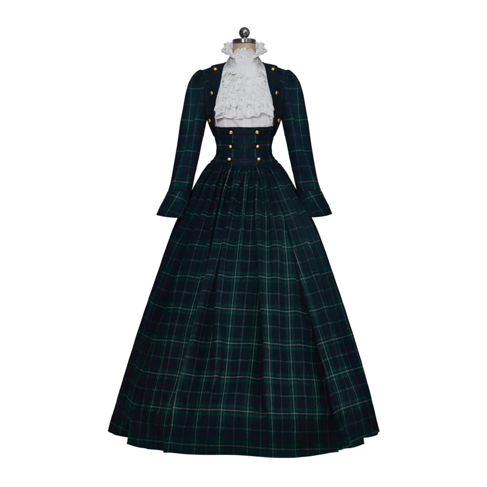 

1860s Civil War Pioneer Dress Vintage Victorian Renaissance Plaid Skirt Suits Women Halloween Carnival Ball Gown Theater Costume