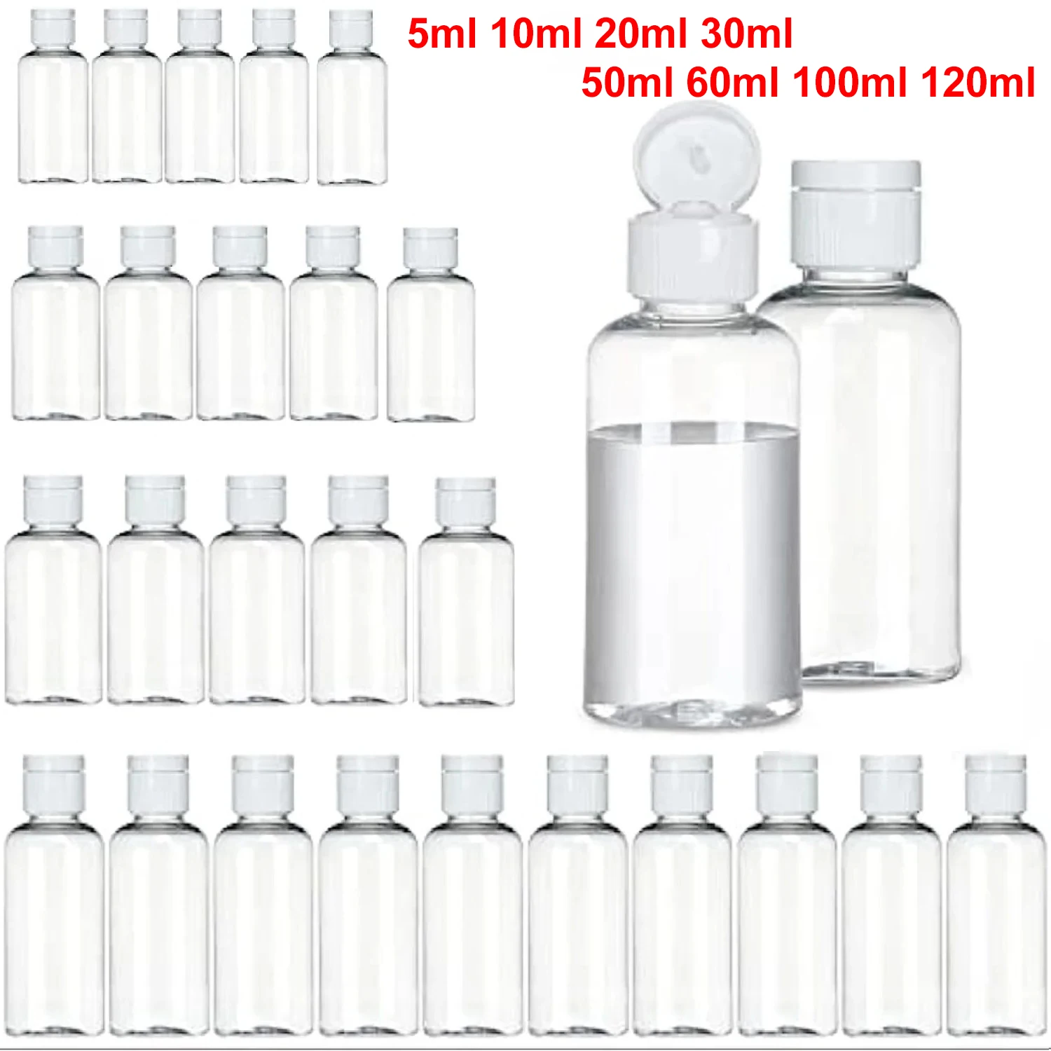 3/5/10 sztuk butelka podróżna 5ml/10ml/30ml/50ml/60ml/100ml/120ml makijaż puste plastikowe butelki z klapką na płynny balsam krem