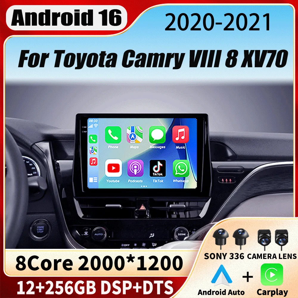 Android 16 Carplay Auto Car Radio For Toyota Camry VIII 8 XV70 2020-2021 Multimedia Video Player Navigation GPS Stereo Head Unit