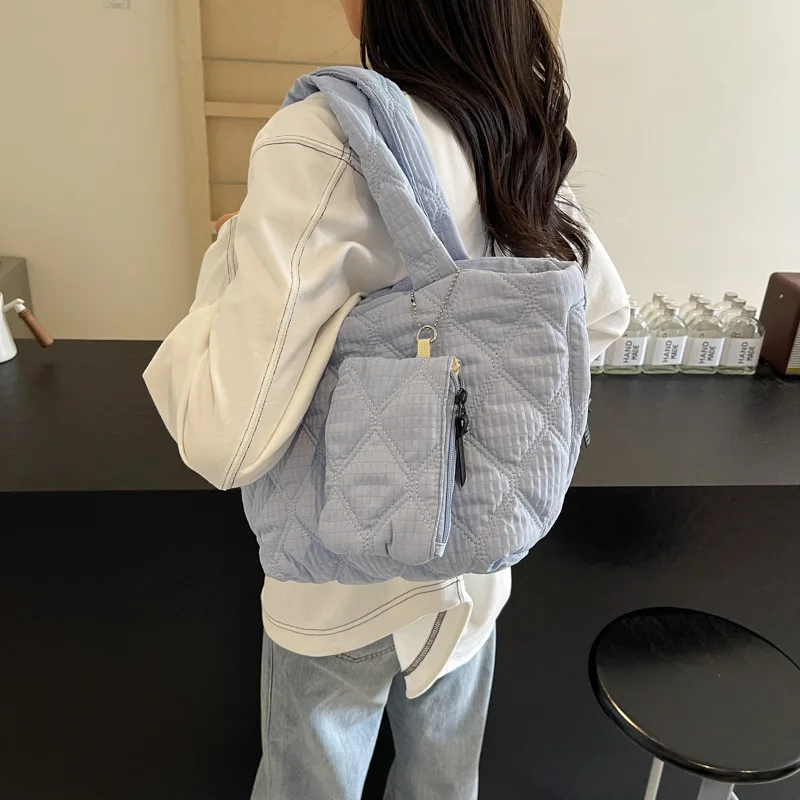 

Ladies Cloth Bag Casual Large Capacity Tote Bag Fashion Classic Simple Solid Color Plaid Shoulder Bag With Coin Purse