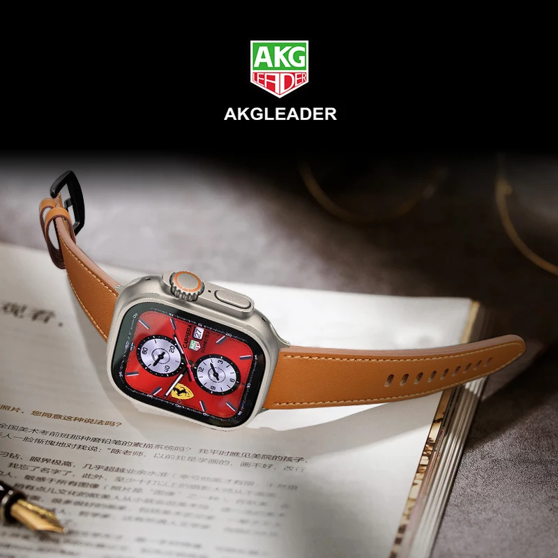 

Ремешок для часов AKGLEADER, кожаный браслет для Apple Watch Series 9 7 8 56 SE Ultra 2 49 мм 44 мм 40 мм, 45 мм 41 мм