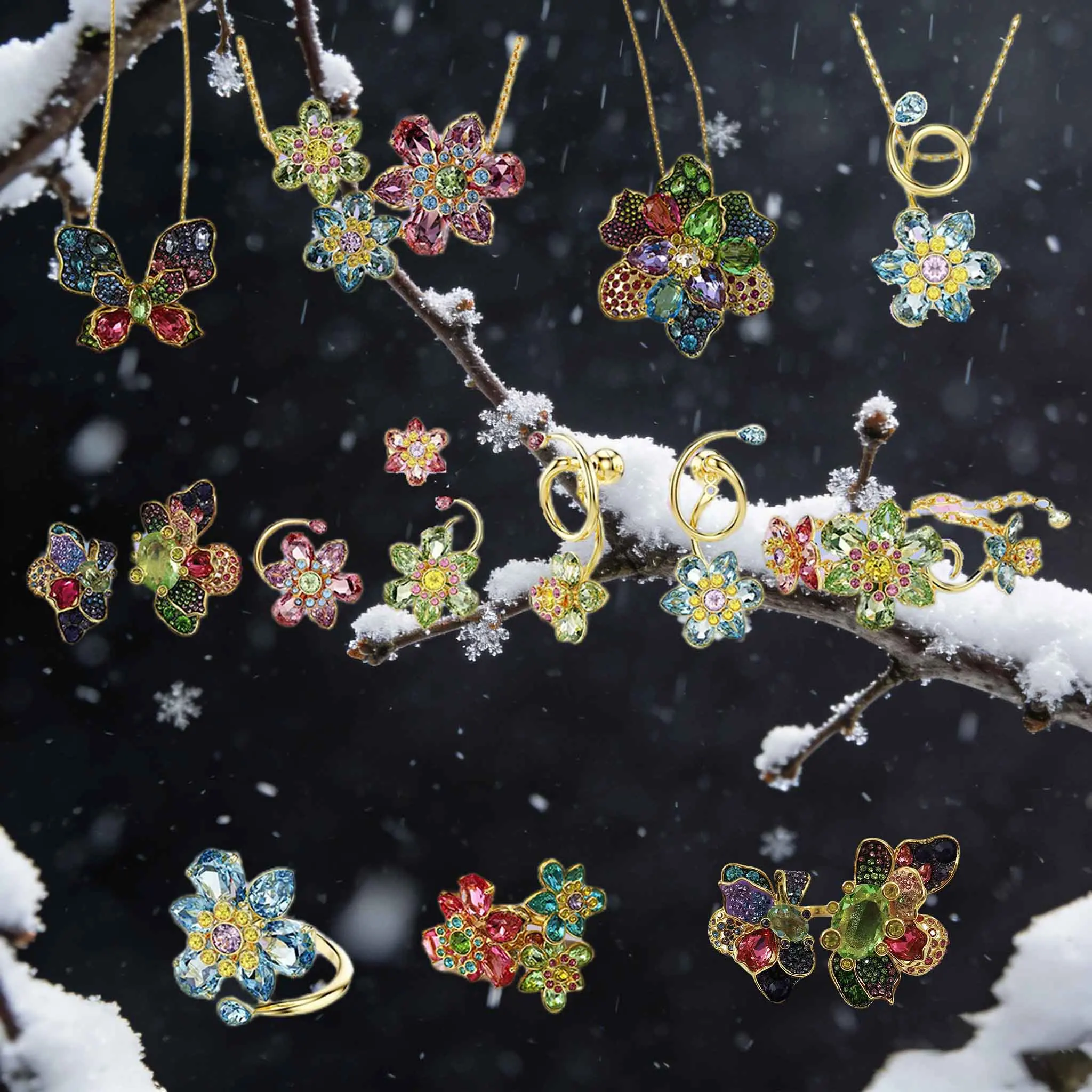 

Рождество бабочки, форма цветка, цветочные украшения, новый цвет, кристалл, бутик, нерегулярные серьги, изысканный комплект S925