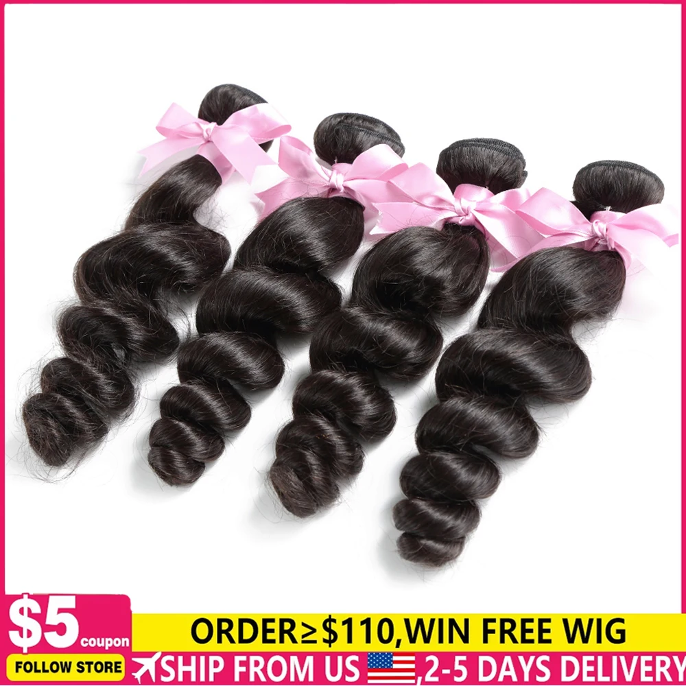 Peruvian Human Hair Bundles Loose Deep Wave 28 30 inch Virgin 3 4 Bundles For Women Curly Sew In Quick Weave Raw Hair Extensions