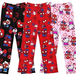 Hello Kitty-Pantalon de pyjama en coton pour femmes et hommes, bas de nuit de dessin animé, vêtements de détente pour filles, printemps