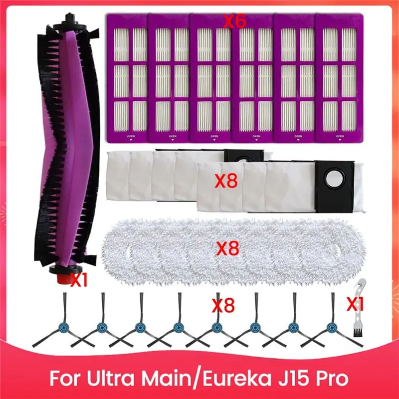 

AEE8-Replacement Parts For Eureka J15 Pro For Ultra Main Side Brush Filter Mop Cloth Dust Bag Kit