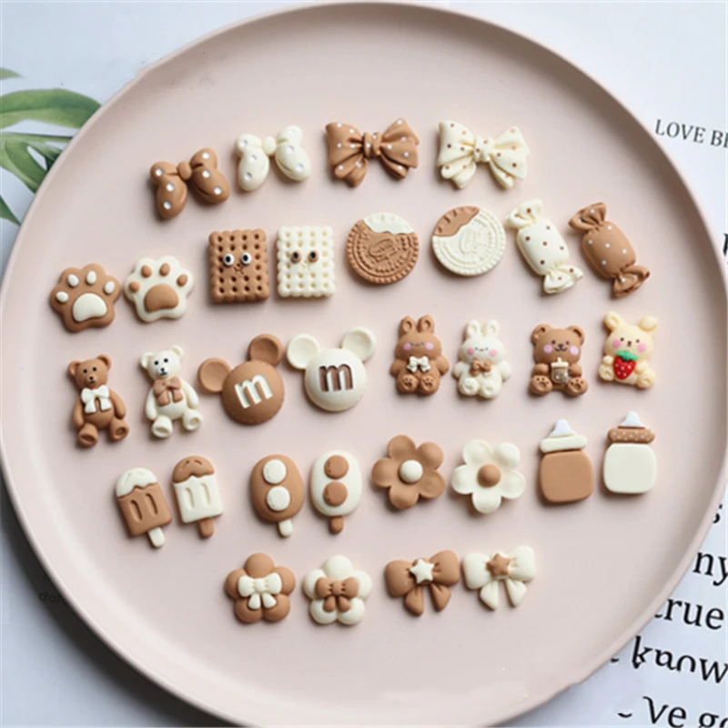 10-30Pcs Classic Cute Animal Flowers Bowknot Flat Back Resin Hairpin Earrings Crafts Materials Cartoon DIY Candy Biscuits Patch