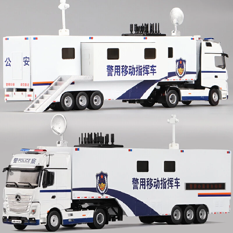 New 1:64 Mercedes Benz Public Security Police Mobile Simulation Alloy Command Vehicle Truck Model Rv Commemorative Collection