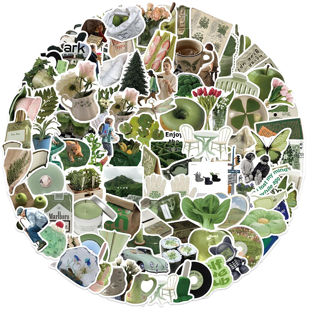 สติกเกอร์ลายกราฟฟิตี้สไตล์เกาหลี สีเขียวมะกอก 10/30/50/124 ชิ้น สำหรับตกแต่งสมุดภาพ โทรศัพท์ กีตาร์  งานศิลปะสวยงาม