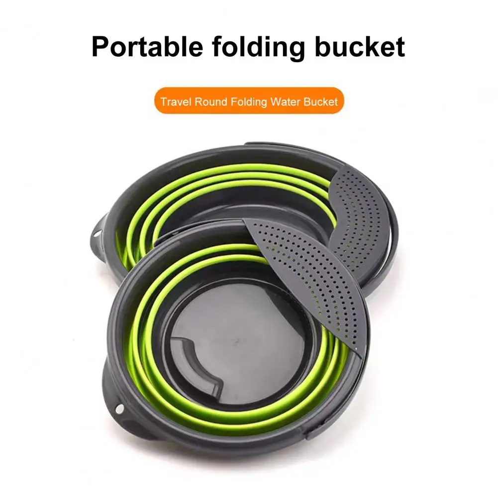 Foldable Bucket  Useful Large Capacity Bottom Groove  Hiking Camping Round Foldable Bucket Household Supplies