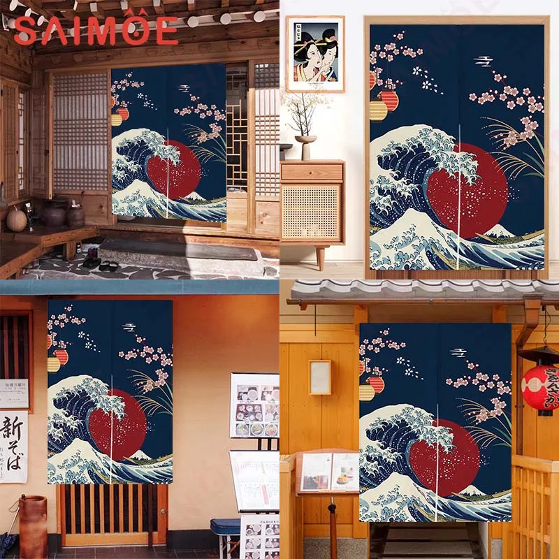 Sunset Wave Japanese Noren Creative Door Curtain for Living room Tea House Zen style partition hanging Home Curtain Decoration