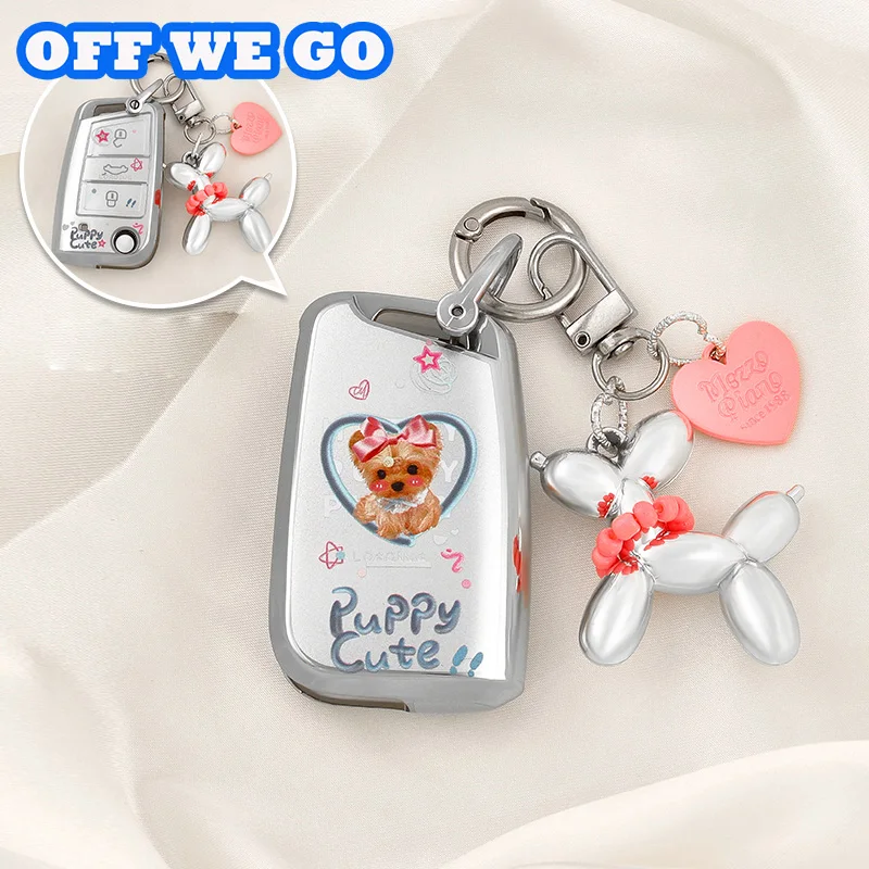 Niedlicher Hund Auto-Klappschlüssel-Gehäuseabdeckung für VW Volkswagen Golf 7 MK7 Tiguan MK2 für SEAT Ateca Leon FR2 Ibiza für Skoda Octavia A7