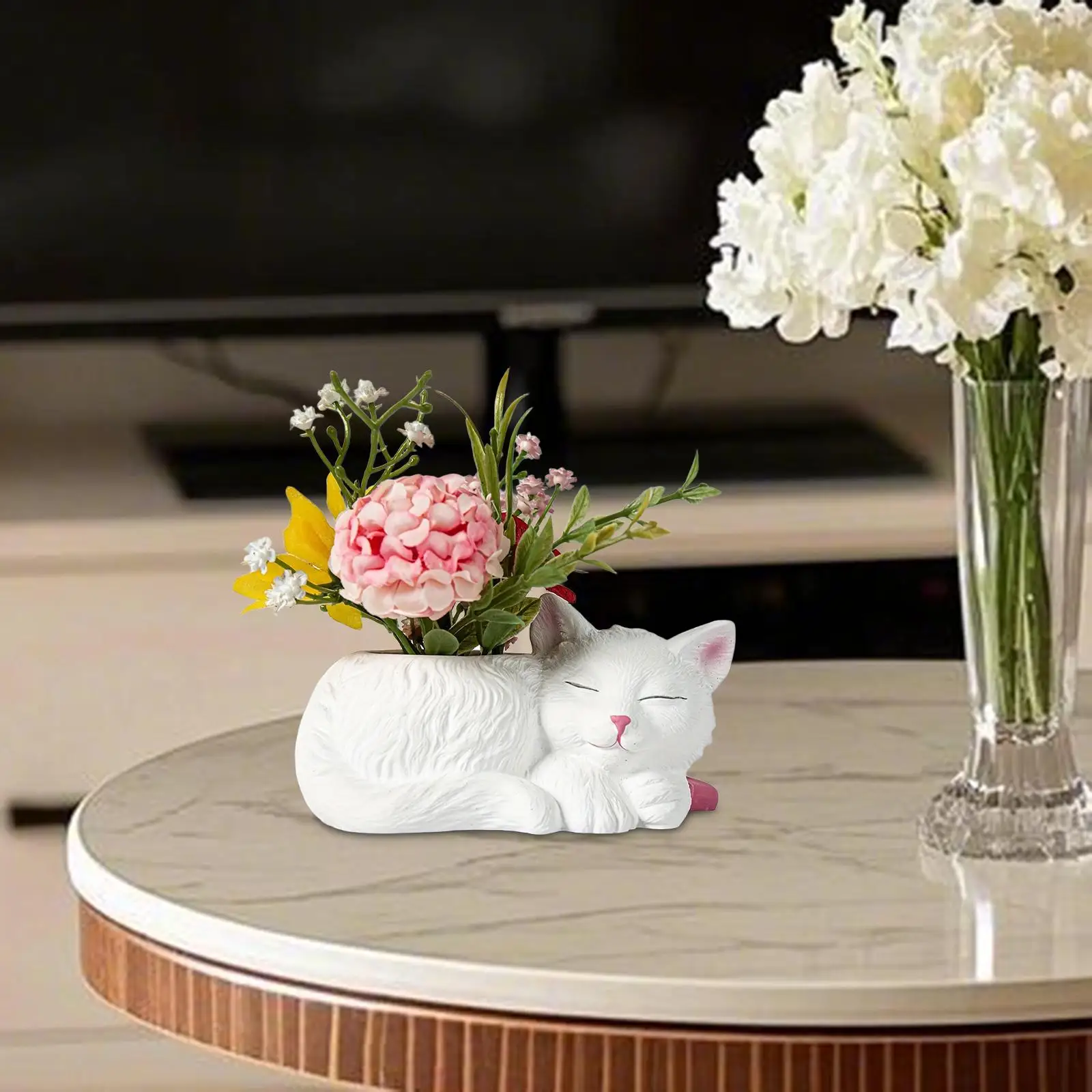 

Cartoon Cat Flower Pot Cute Resin Crafts Creative Simulation Vase for Living Room Indoor Outdoor Garden Patio Desktop Ornament