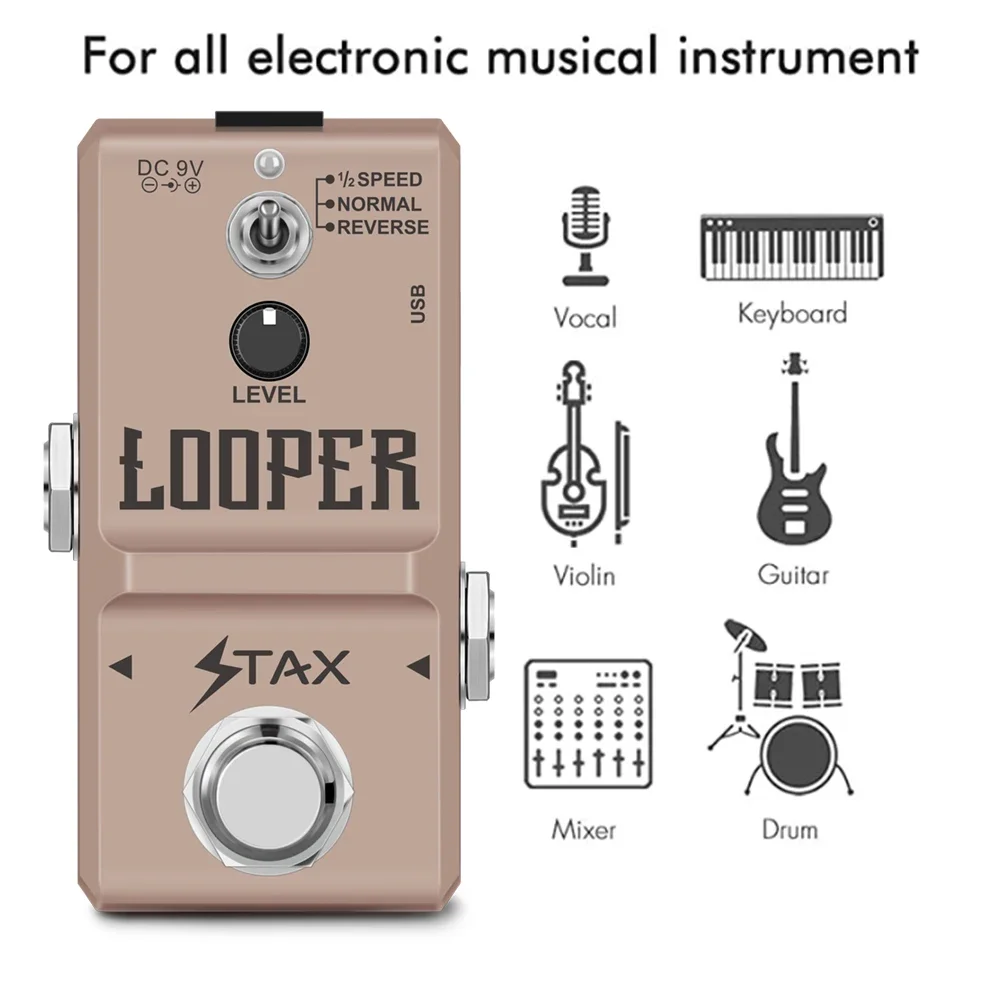 Stax Minimalism NANO Looper 48Khz 24Bit Guitar Effect Loop Pedal Bass 10 Mins Stack Record Time Unlimited Overdubs USB Port