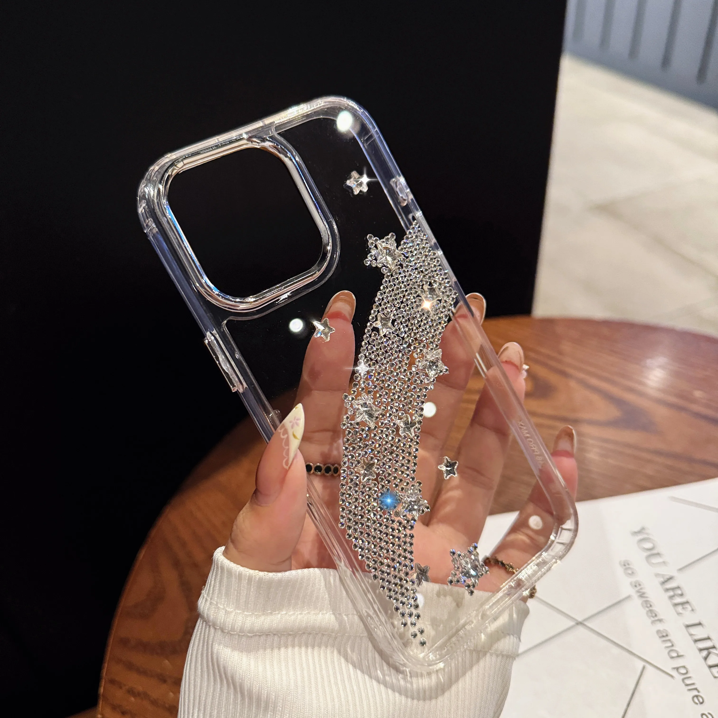 

Новый персонализированный чехол для телефона со звездами и радужными бриллиантами, подходит для iPhone 16, 15, 14, 13, прозрачный защитный чехол Promax