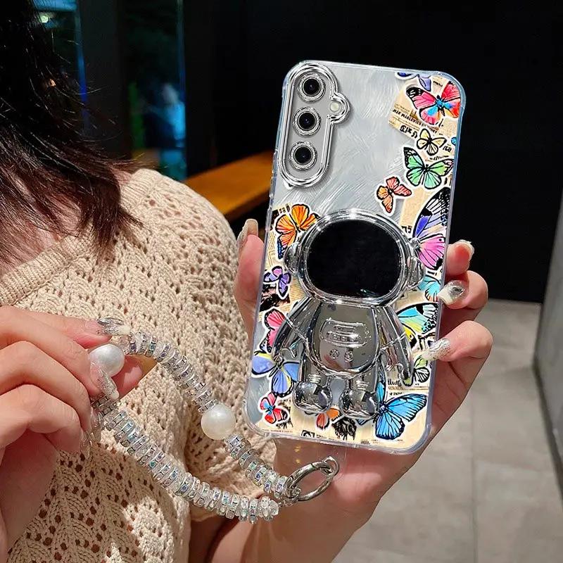 

S25 Magical Butterfly Bracelet Holder Phone Case For Samsung S25 S24 S24FE S25Plus S23FE M55 M54 M53 M15 M02 M35 M34 M23 Cover