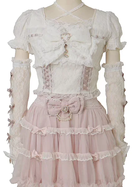 TBC LOLITA Sweet Cute Heavy Embellished Sleeve Plaid Shirt with Bow Tie Design Japanese Style New Arrival Women's Fashion Spring