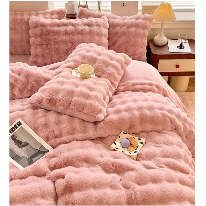 Winter Thick Bedding Set Home Textiles Plush Warm Duvet Cover Sheet Pillowcase 4pcs Luxury Queen Size Quilt Cover Set Bed Linen