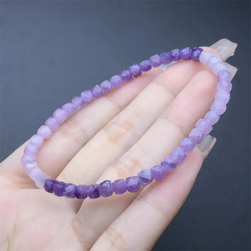 4MM Natural Purple Mica Cube Bracelet Healing Energy Stone Boho Reiki Gem Stone Beads Simple Yoga Jewelry 1PCS