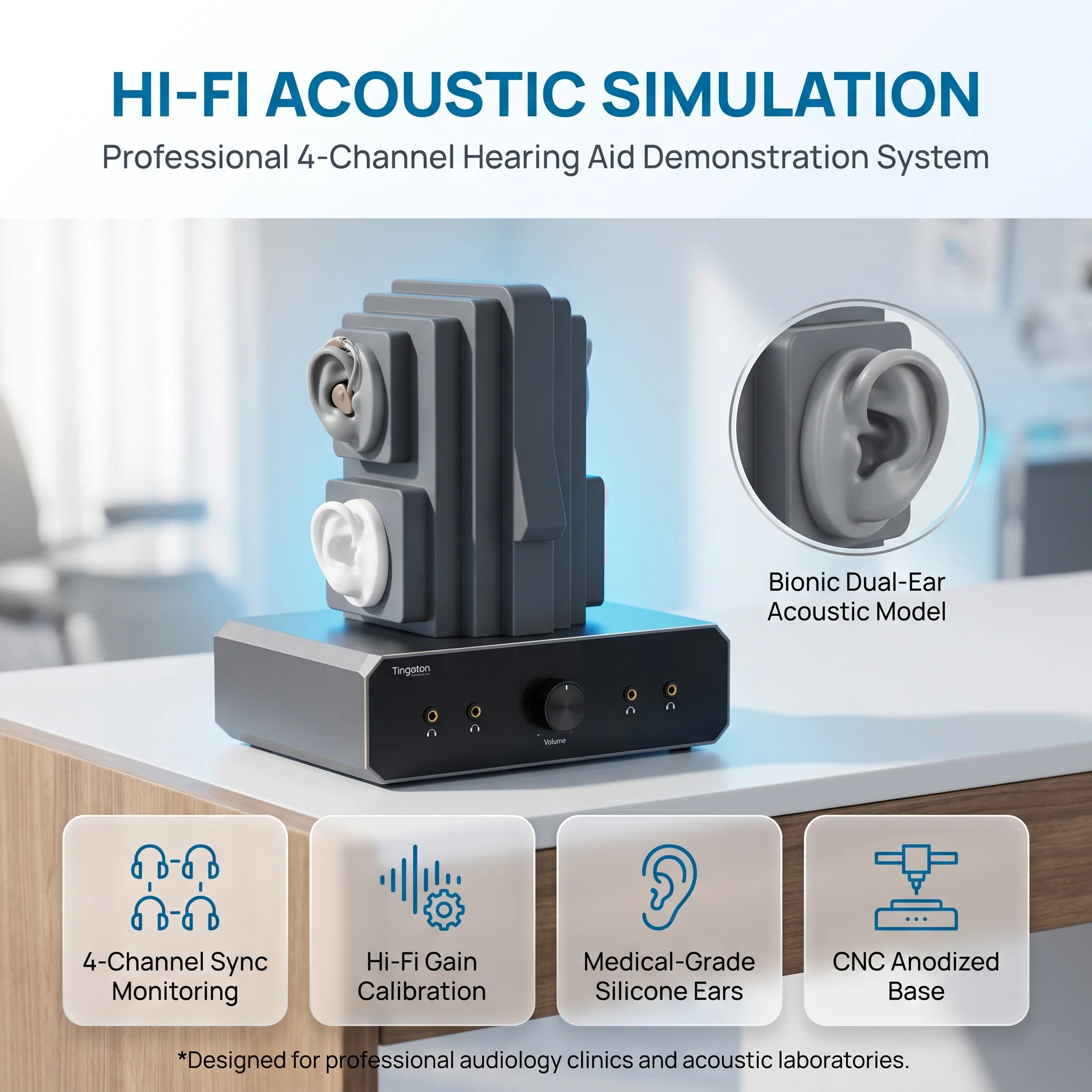 Hearing Aid Effect Demonstration System with ABS Material Using a Head Design Noise-cancelling Plug & Power Adapter