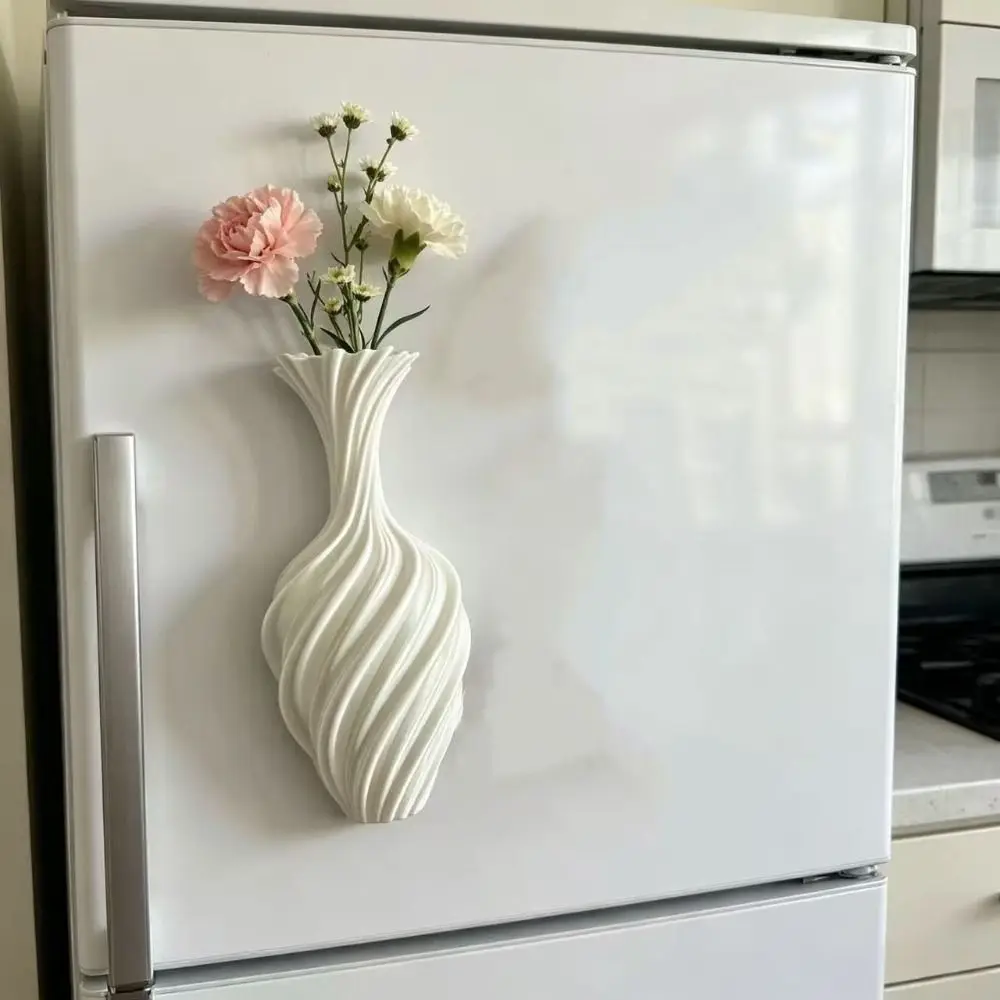 3D Printing Mini Vase Magnets Modern Drop-Resistant Magnetic Bud Vases Creative White Fridge Decor Magnets Plant Lovers