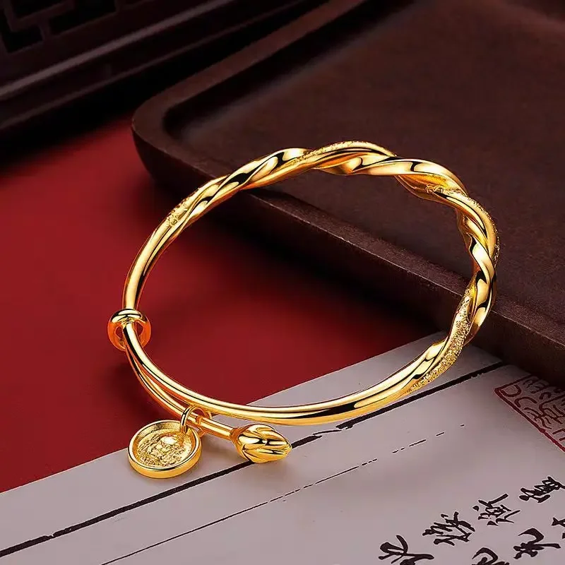 

Womens 18K Gold Bracelet Twisted God of Wealth AU750 Lotus Push-Pull Solid Free Shipping and Certificate