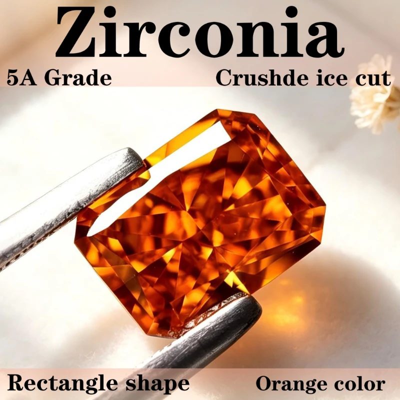 Cubic Zirconia Rectangle Shape Crushed Ice Cut Synthetic Gemstone Orange Color 4K Cutting 5A Grade Quality CZ