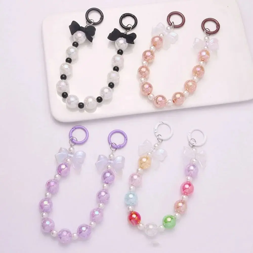 Simple Acrylic Burst Bead Chain Keyring Detachable Colorful Phone Lanyard Gradient Bowknot Pendant Woman