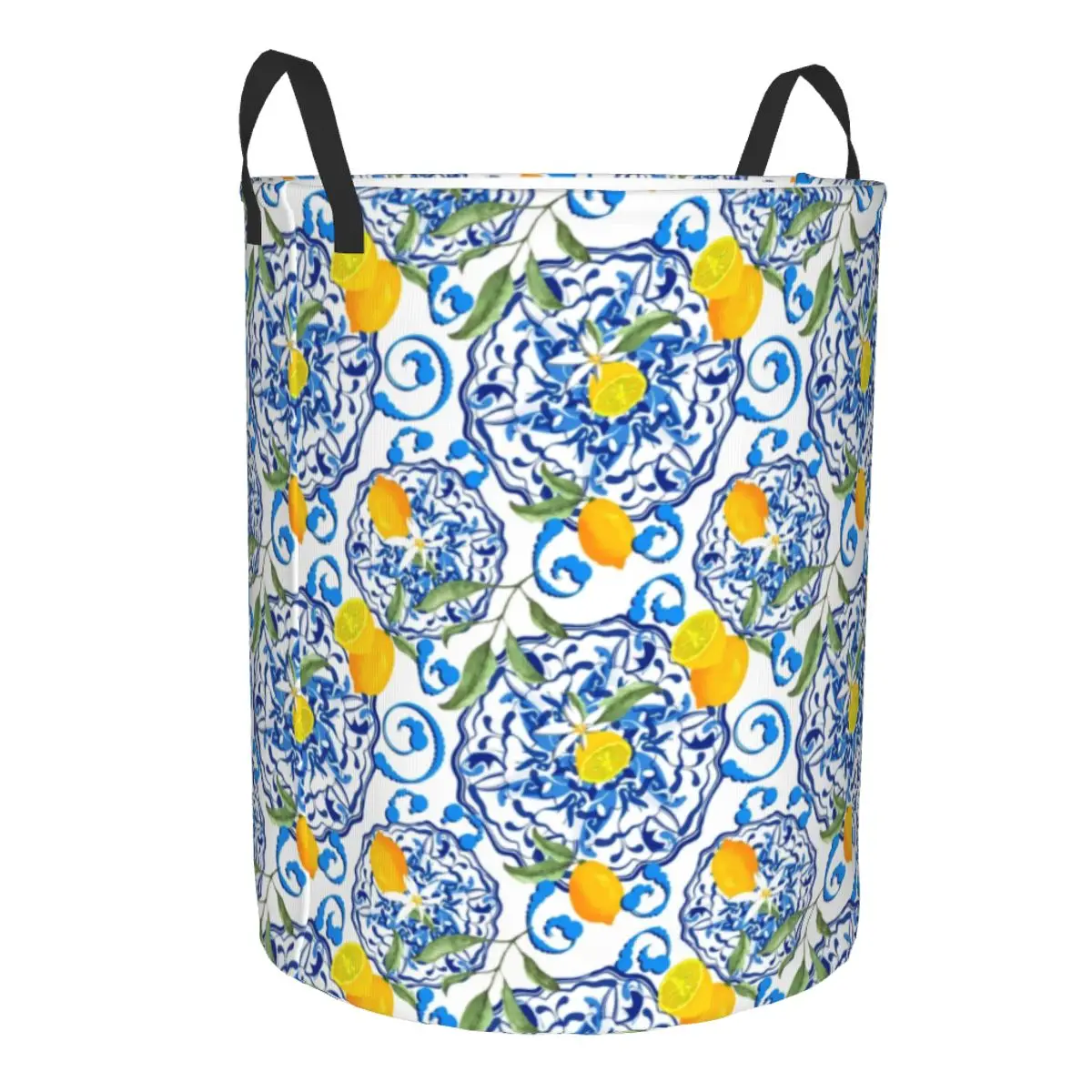 Custom Summer Tropical Fruit Lemon Pattern Laundry Basket Foldable Clothes Hamper for Nursery Kids Toys Storage Bag