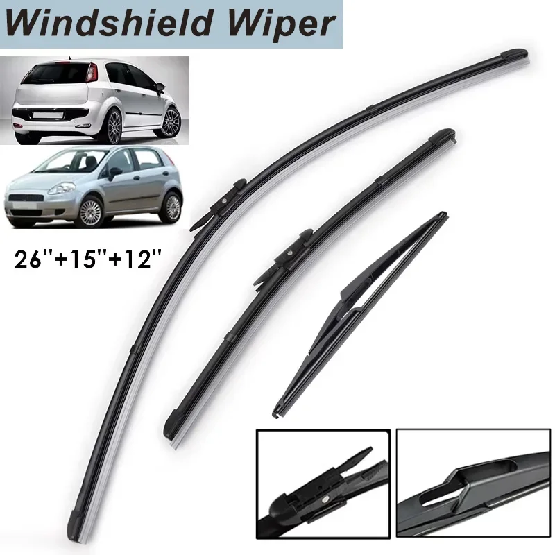 3Pcs/Set Windscreen Flat Wiper Blades Front Rear Set For Fiat Grande Punto 2005-2011 Windshield Wiper For Punto Evo 2009-2013