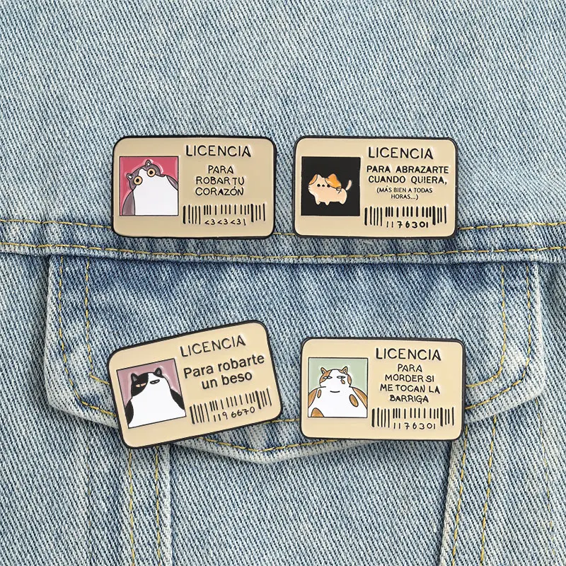 Spanish Cat Love License Enamel Pins Kitten ID Card Brooches Cartoon Animal Lapel Badges Latin Humor Jewelry Gift for Friends