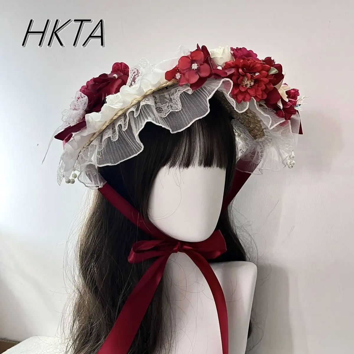 Original eclético morango pastoral lolita chapéus feminino meninas foto-pronto rpg lolita bnt chapéu doce floral palha boné